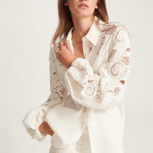 Linnen blouse met opengewerkte volumineuze mouwen van Dorothee Schumacher